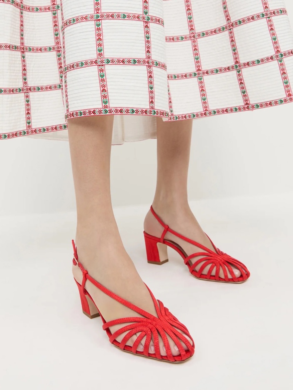 Loeffler Randall red sling back mid heel sandals size7